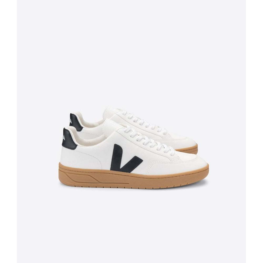 Veja V-12 LEATHER Women\'s Sneakers White/Black | NZ 667CTV